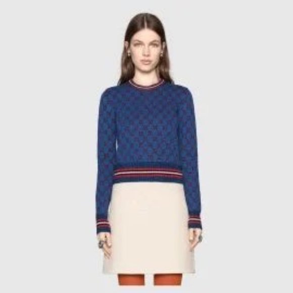 Gucci GG Lurex Jacquard Sweater in Blue NEW WITH TAGS - Picture 3 of 3